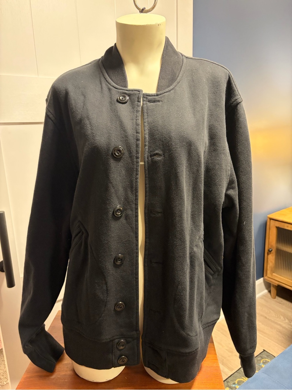 J.Crew Black Bomber Sweatshirt Jacket Minimalist Varsity Cardigan Medium